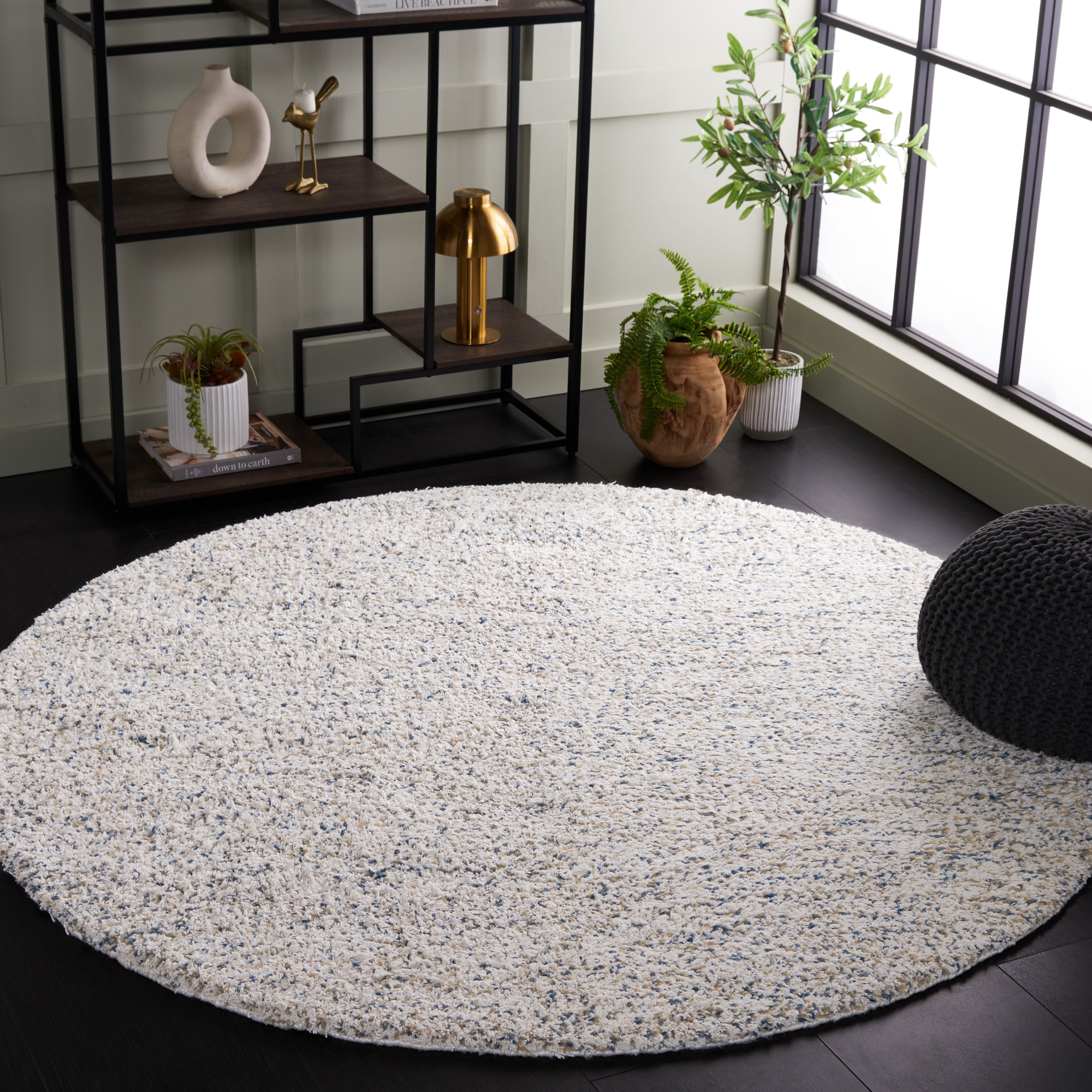 SAFAVIEH Berber Deena Distressed Area Rug, Ivory/Blue, 6' x 6' Round