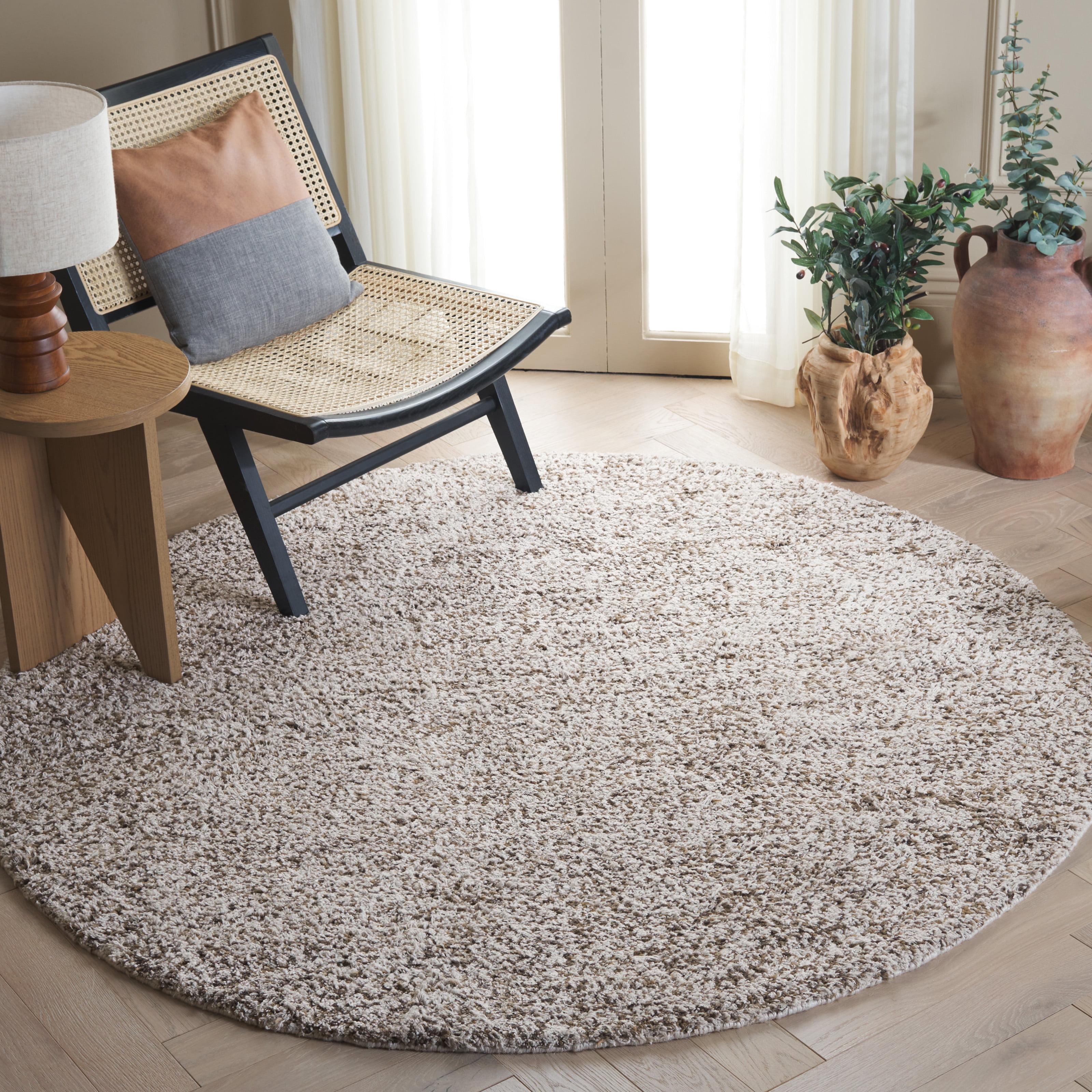 SAFAVIEH Berber Deena Distressed Area Rug, Ivory/Brown, 6' x 6' Round