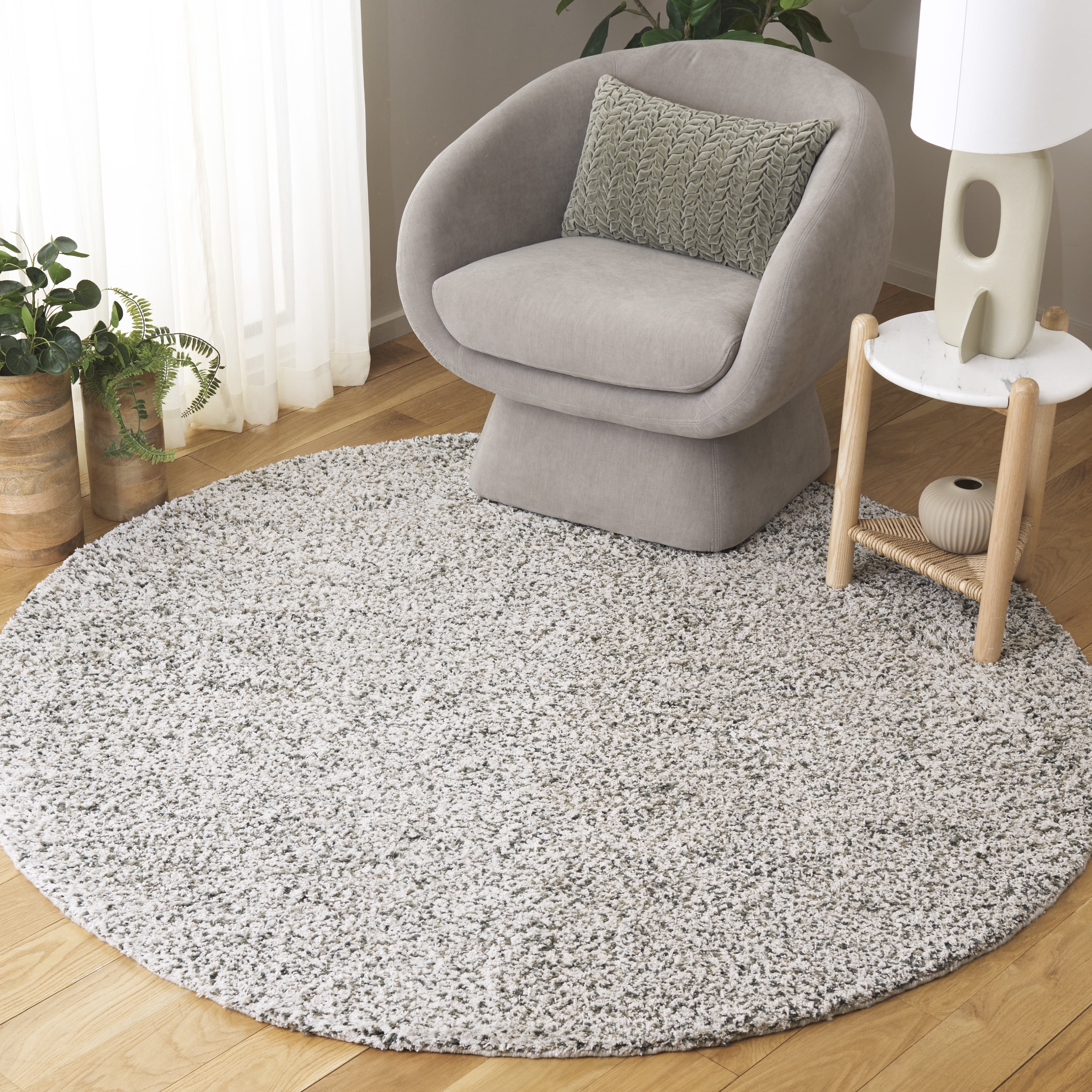 SAFAVIEH Berber Deena Distressed Area Rug, Ivory/Green, 6' x 6' Round