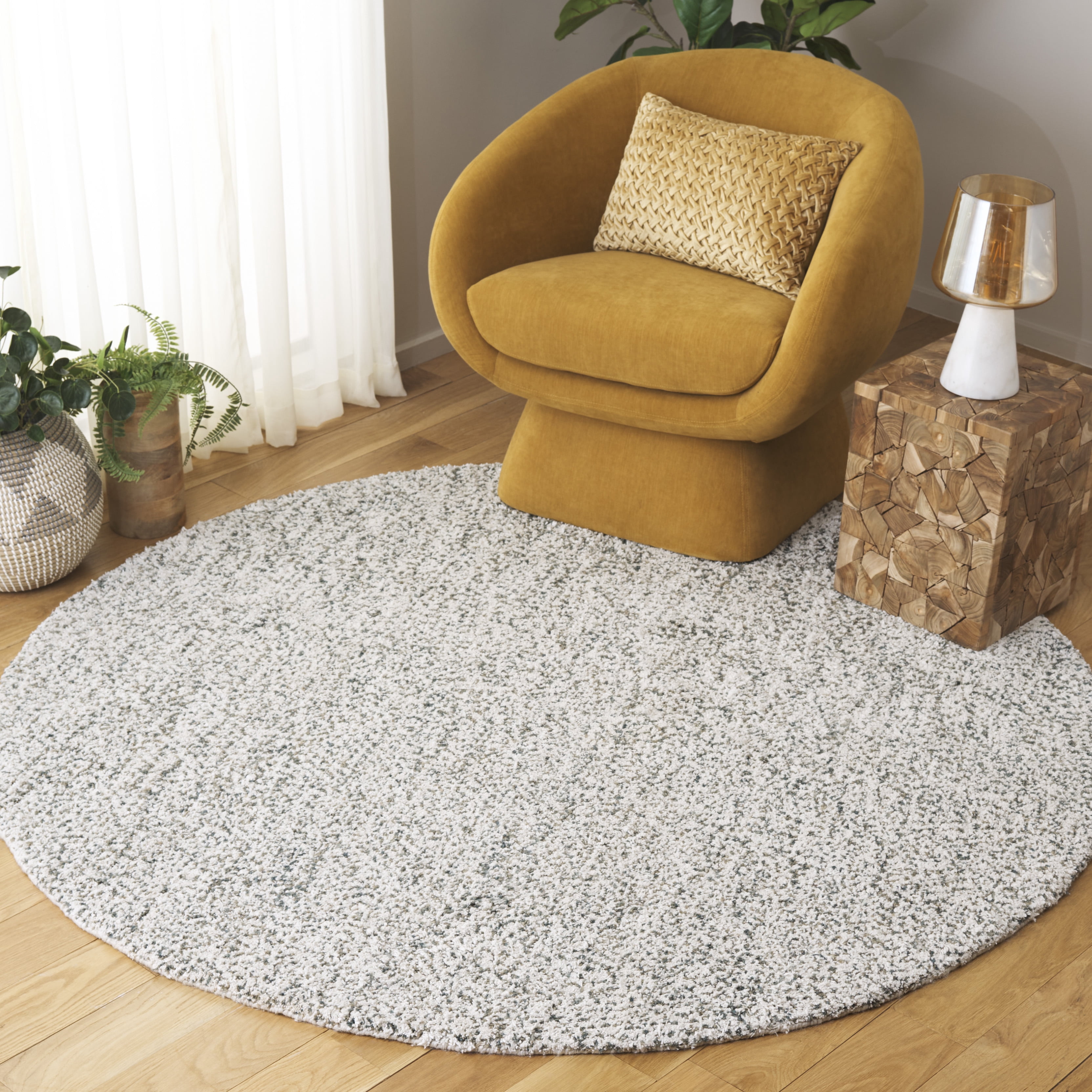 SAFAVIEH Berber Deena Distressed Area Rug, Ivory/Sage, 6' x 6' Round