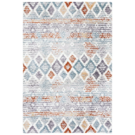SAFAVIEH Berber Dusan Abstract Shag Area Rug, 8' x 10', Blue Rust/Ivory