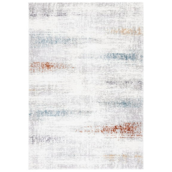 SAFAVIEH Berber Endika Abstract Shag Area Rug, 7' x 7' Round, Blue Rust/Ivory