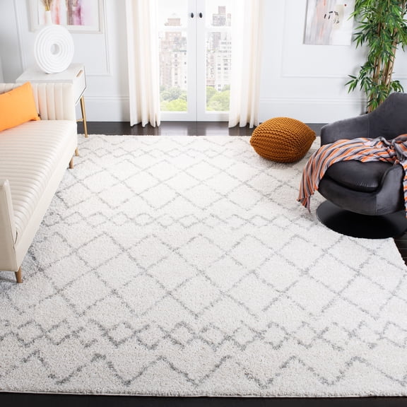 SAFAVIEH Berber Feride Geometric Shag Area Rug, Cream/Light Gray, 8' x 10'