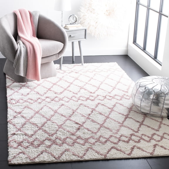 SAFAVIEH Berber Feride Geometric Shag Area Rug, Ivory/Light Rose, 4' x 6'