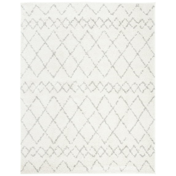 SAFAVIEH Berber Feride Geometric Shag Runner Rug, Cream/Light Grey, 2' x 12'