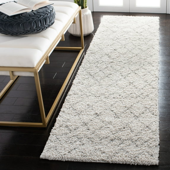 SAFAVIEH Berber Feride Geometric Shag Runner Rug, Cream/Light Gray, 2' x 14'