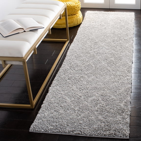 SAFAVIEH Berber Feride Geometric Shag Runner Rug, Light Gray/Cream, 2'2" x 9'