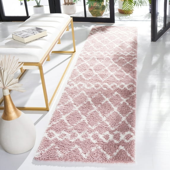 SAFAVIEH Berber Feride Geometric Shag Runner Rug, Light Rose/Ivory, 2'2" x 9'