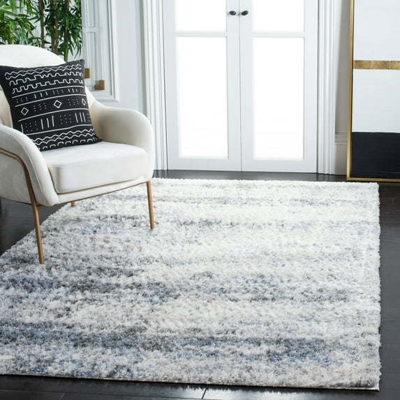 SAFAVIEH Berber Floella Abstract Shag Area Rug, Ivory/Charcoal, 4' x 6'