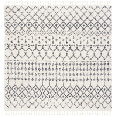SAFAVIEH Berber Fringe Erin Aztec Shag Area Rug, Cream/Dark Grey, 3'3" x 5'3"