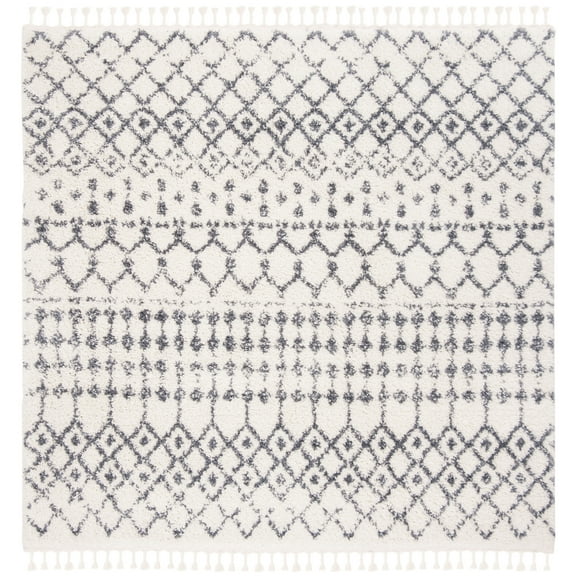 SAFAVIEH Berber Fringe Erin Aztec Shag Area Rug, Cream/Dark Grey, 3'3" x 5'3"