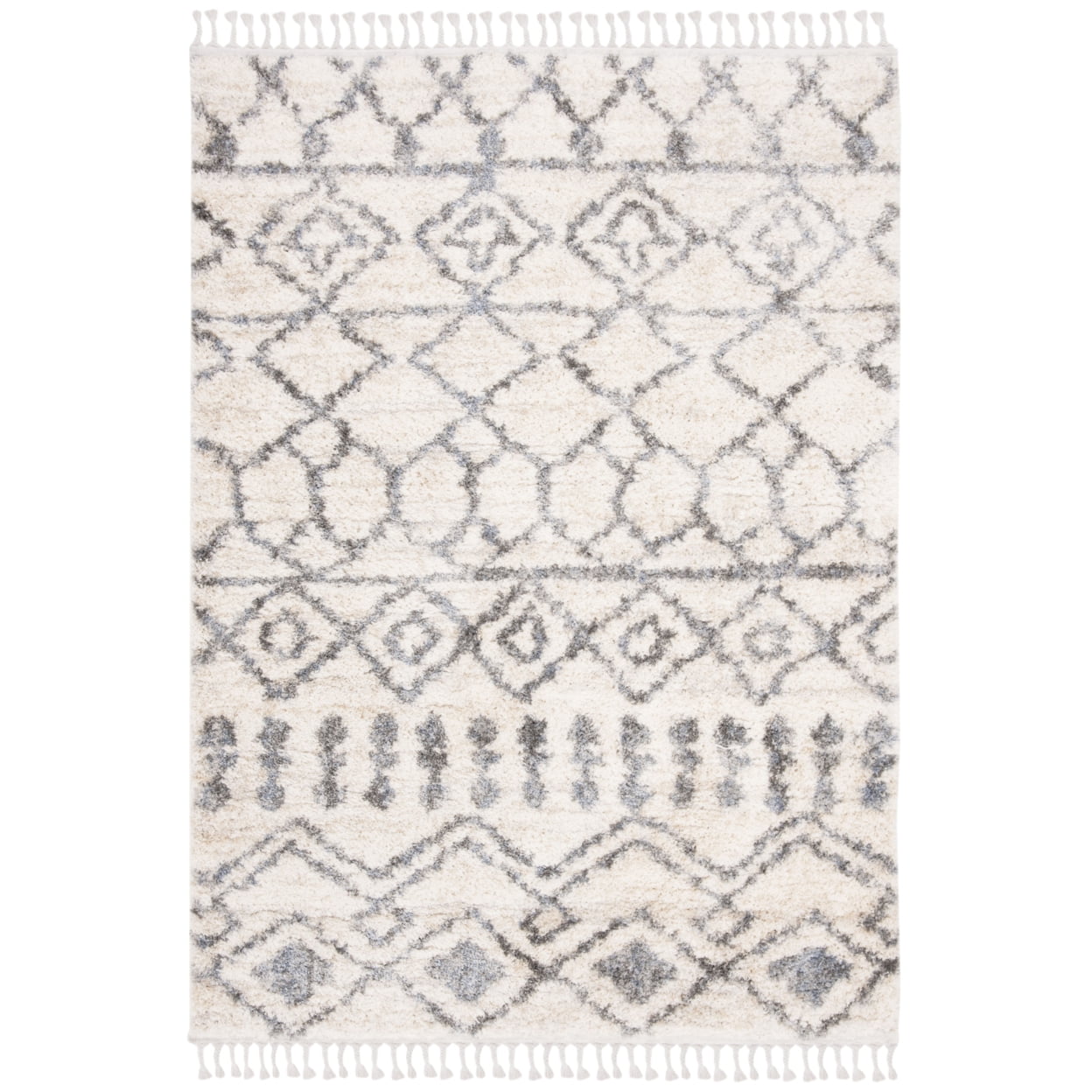 SAFAVIEH Berber Fringe Rada Aztec Shag Runner Rug, Cream/Grey, 2' x 8 ...