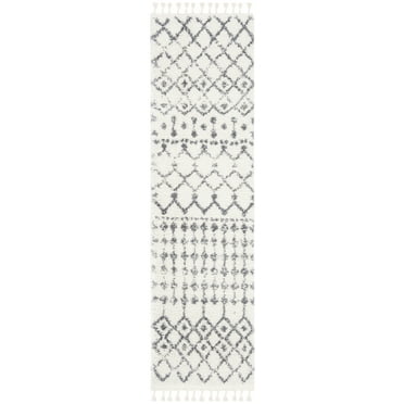 SAFAVIEH Berber Fringe Shag Erin Aztec Runner Rug, Cream/Dark Grey, 2'2" x 14'