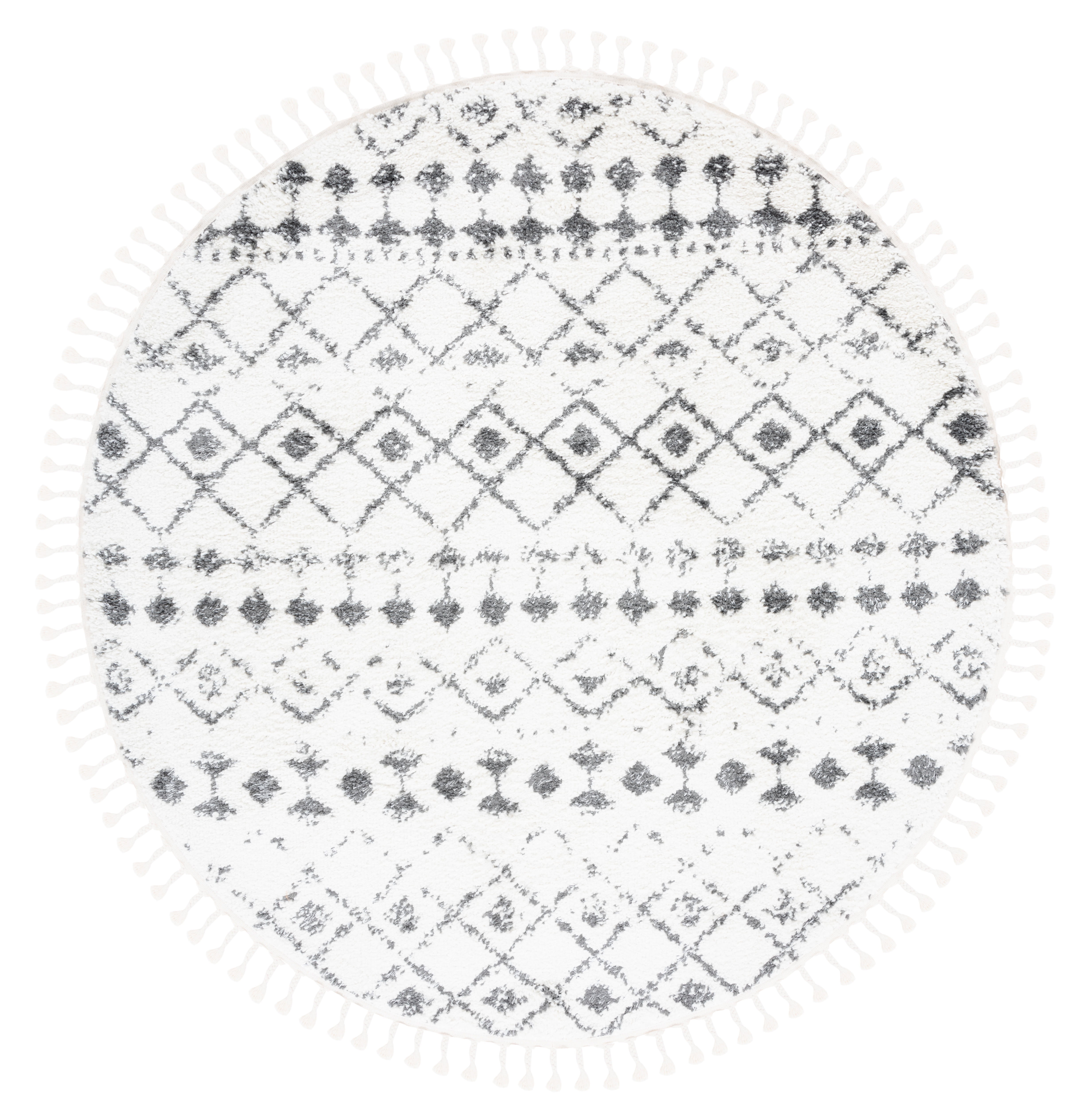 Cream and Dark Grey Round Trellis Shag Area Rug