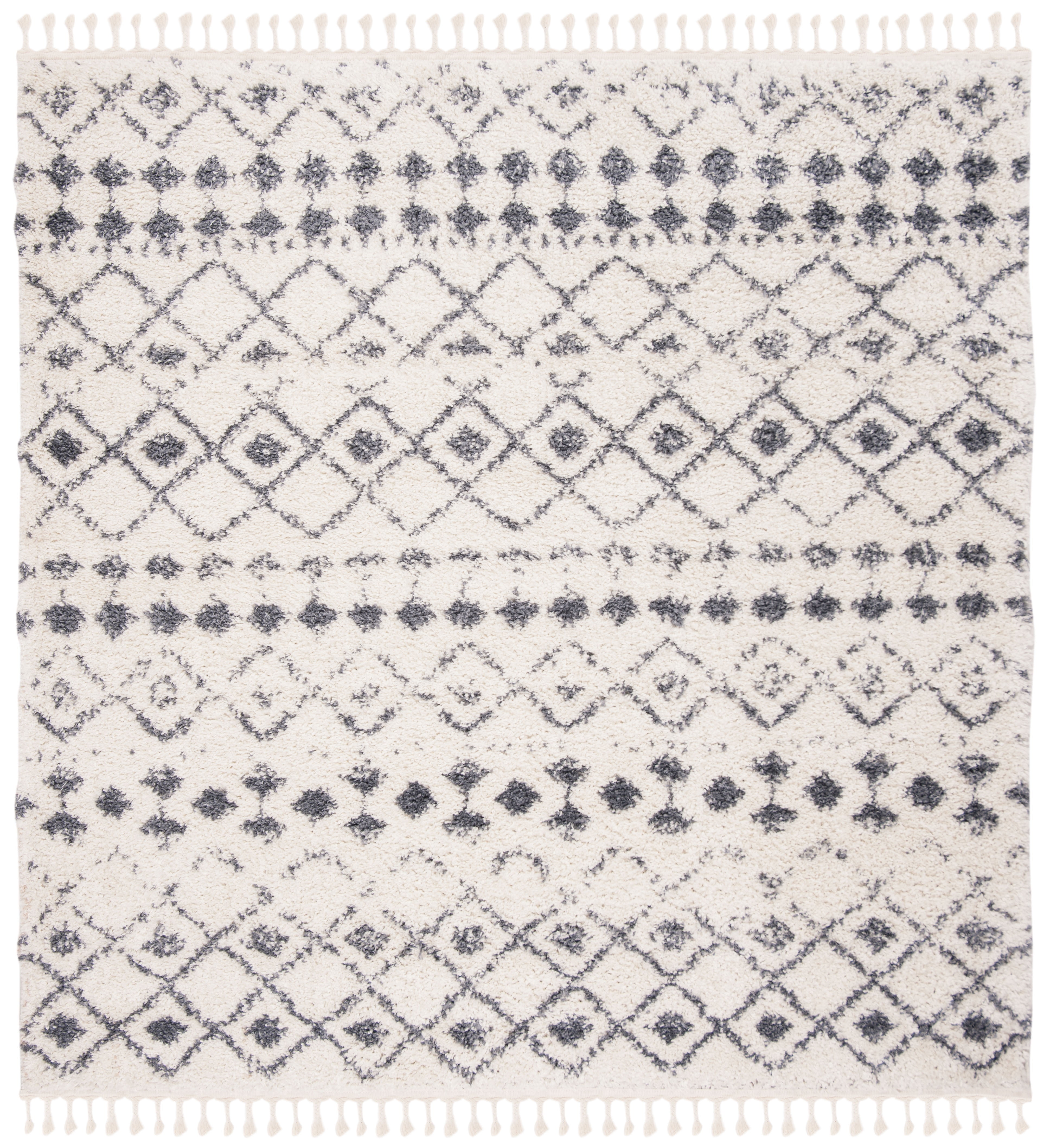 SAFAVIEH Berber Fringe Vinal Aztec Shag Area Rug, Cream/Dark Grey, 3' x ...