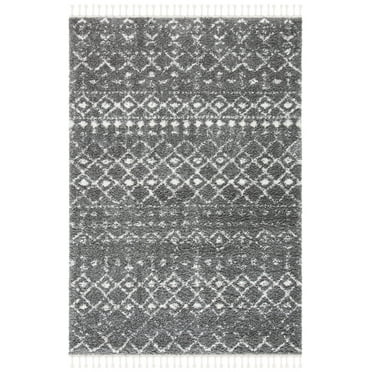 SAFAVIEH Berber Fringe Shag Vinal Aztec Area Rug, Grey/Ivory, 2'2" x 4'