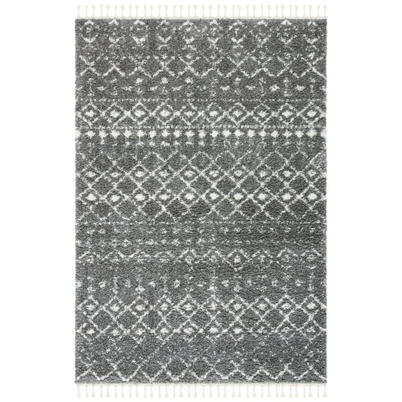 SAFAVIEH Berber Fringe Shag Vinal Aztec Area Rug, Grey/Ivory, 2'2" x 4'