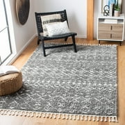 SAFAVIEH Berber Fringe Vinal Aztec Shag Area Rug, Gray/Ivory, 3' x 3' Square