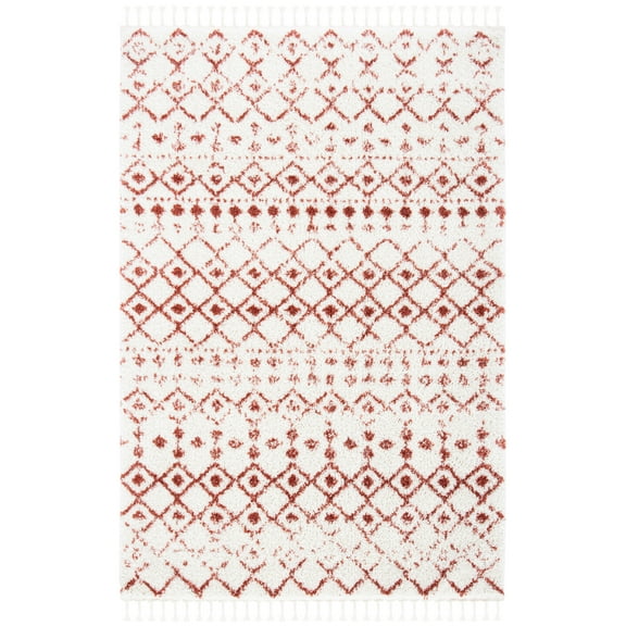 SAFAVIEH Berber Fringe Shag Vinal Aztec Area Rug, Ivory/Rust, 6'7" x 9'