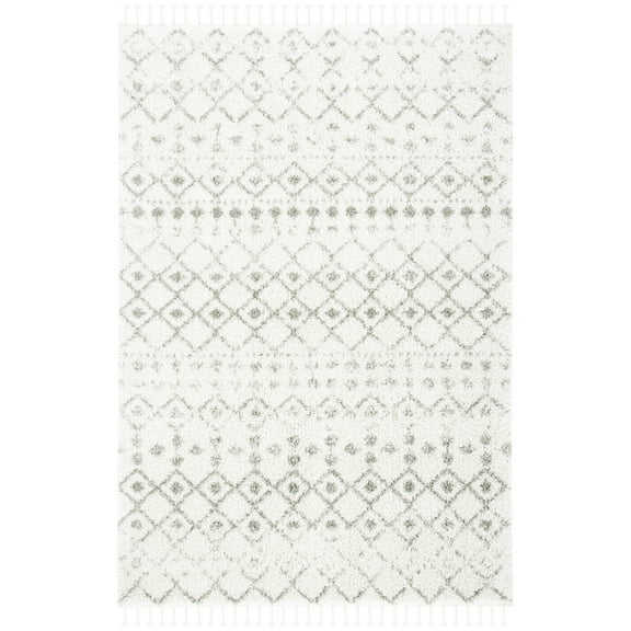 SAFAVIEH Berber Fringe Shag Vinal Aztec Area Rug, Ivory/Sage, 4' x 6'