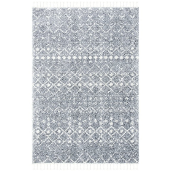 SAFAVIEH Berber Fringe Shag Vinal Aztec Area Rug, Light Grey/Ivory, 5'3" x 7'6"