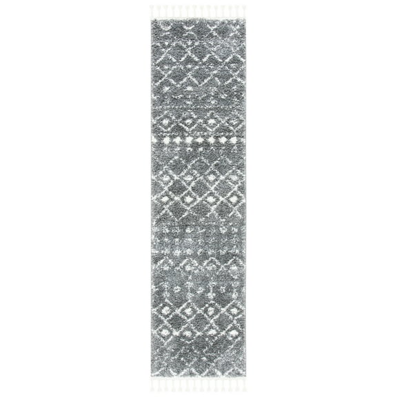 SAFAVIEH Berber Fringe Shag Vinal Aztec Runner Rug, Grey/Ivory, 2'2" x 12'
