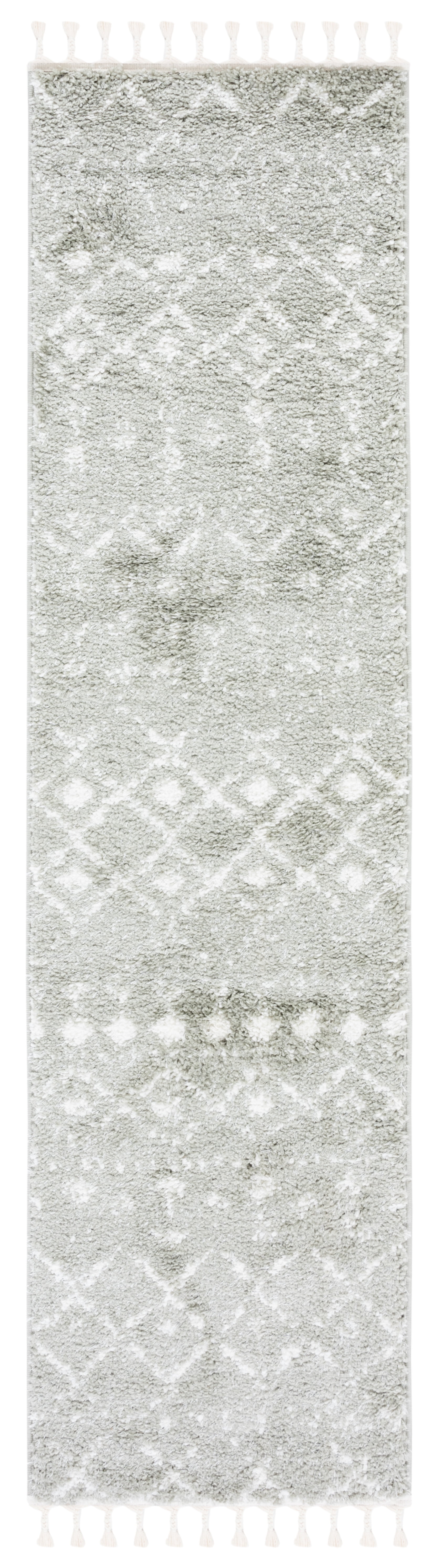 Sage and Ivory Synthetic Fringe Shag Runner Rug