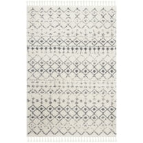 SAFAVIEH Berber Fringe Vinal Aztec Shag Area Rug, Cream/Dark Grey, 3'3" x 5'3"