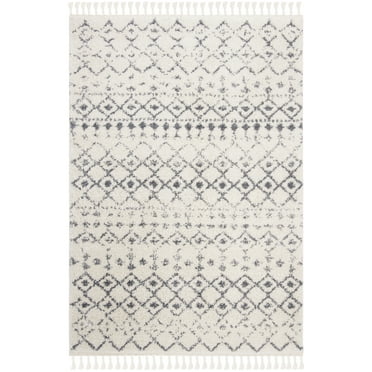 SAFAVIEH Berber Fringe Vinal Aztec Shag Area Rug, Cream/Dark Grey, 3'3" x 5'3"