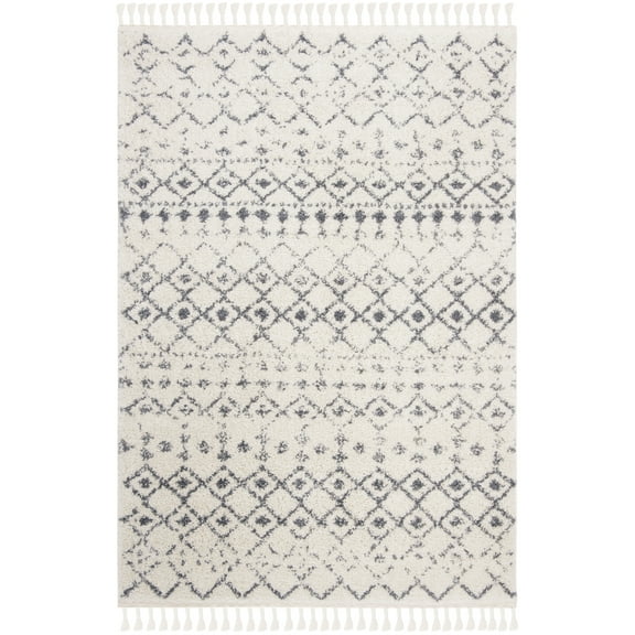 SAFAVIEH Berber Fringe Vinal Aztec Shag Area Rug, Cream/Dark Grey, 3'3" x 5'3"