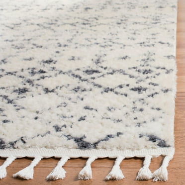 SAFAVIEH Berber Fringe Vinal Aztec Shag Area Rug, Cream/Dark Grey, 5'3" x 7'6"