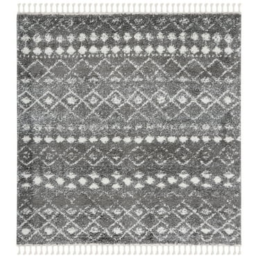 SAFAVIEH Berber Fringe Vinal Aztec Shag Area Rug, Grey/Ivory, 6'7" x 6'7" Square