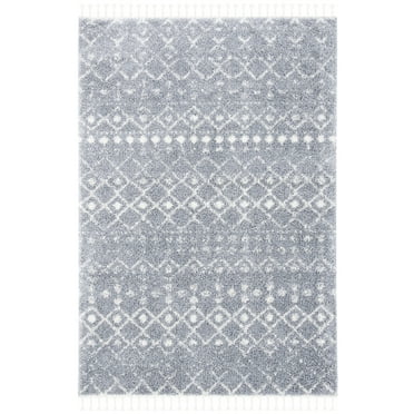 SAFAVIEH Berber Fringe Vinal Aztec Shag Area Rug, Light Grey/Ivory, 4' x 6'