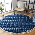 thumbnail image 1 of SAFAVIEH Berber Fringe Vinal Aztec Shag Area Rug, Navy/Ivory, 6'7" x 6'7" Round, 1 of 11