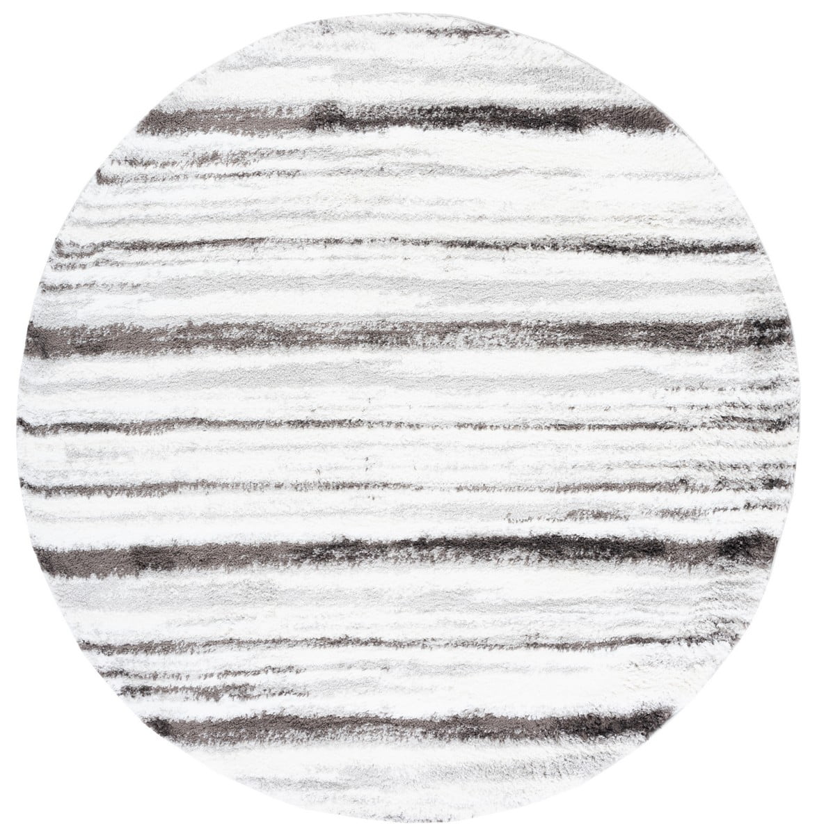 Gray and White Round Synthetic Shag Area Rug