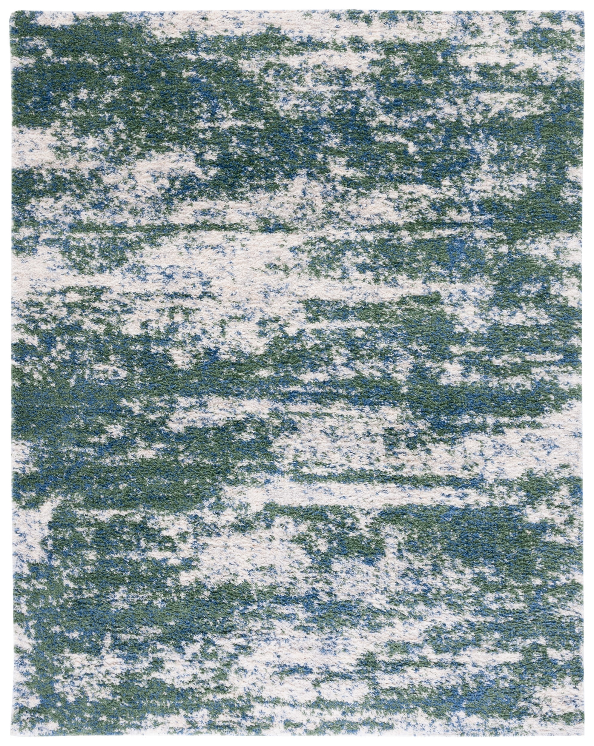 Green and Beige 8' x 10' Abstract Shag Area Rug