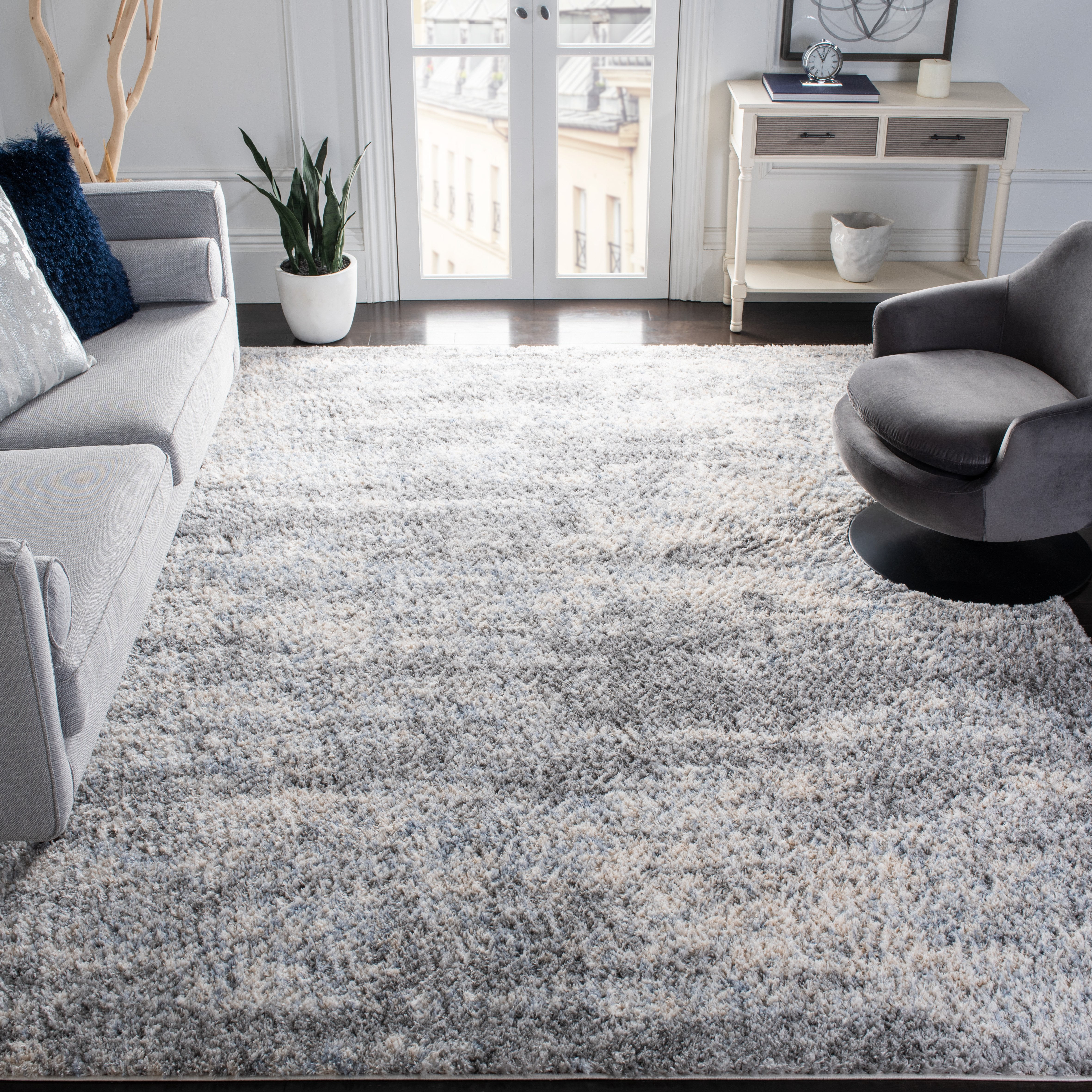 SAFAVIEH Berber Damian Abstract Shag Area Rug, Gray Blue/Cream, 10' x 14'