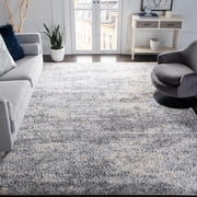 SAFAVIEH Berber Damian Abstract Shag Area Rug, Gray Blue/Cream, 8' x 10'