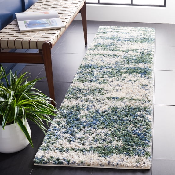 SAFAVIEH Berber Damian Abstract Shag Runner Rug, Green/Beige, 2' x 8'