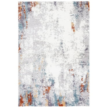 SAFAVIEH Berber Heathe Abstract Polyester Shag Area Rug, Blue Rust/Ivory, 5'5" x 7'7"