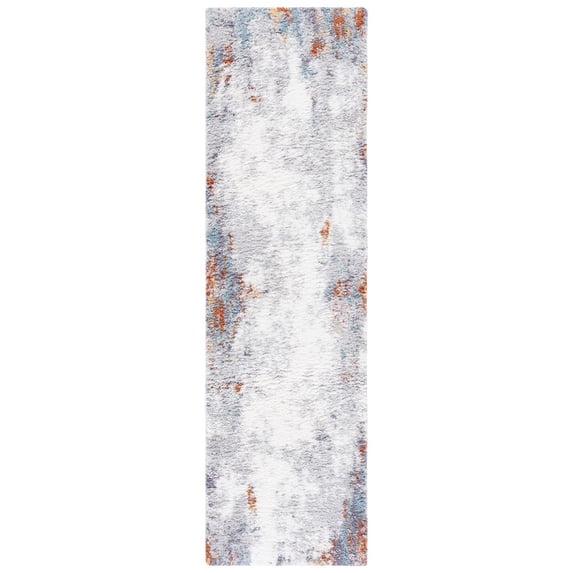 SAFAVIEH Berber Heathe Abstract Shag Area Rug, 2'3" x 8' Runner, Blue Rust/Ivory