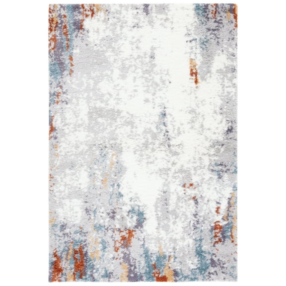 SAFAVIEH Berber Heathe Abstract Shag Area Rug, 8' x 10', Blue Rust/Ivory