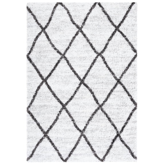 SAFAVIEH Berber Irving Abstract Polyester Shag Area Rug, Ivory/Grey, 9' x 12'