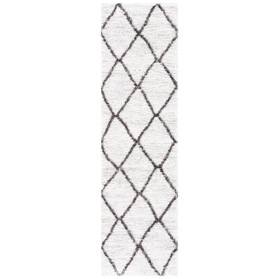 SAFAVIEH Berber Irving Abstract Shag Area Rug, 2'3" x 8' Runner, Ivory/Grey