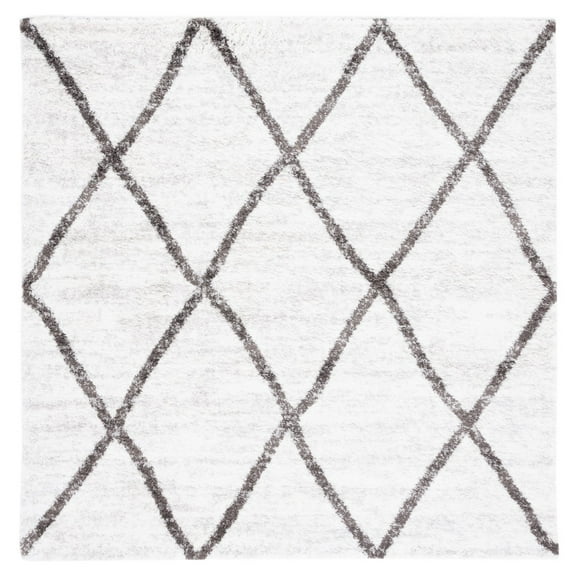 SAFAVIEH Berber Irving Abstract Shag Area Rug, 7' x 7' Square, Ivory/Grey
