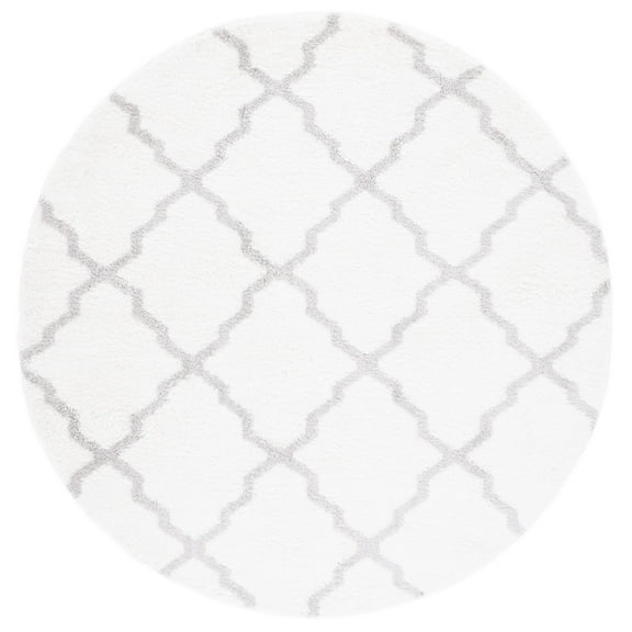 SAFAVIEH Berber Jayme Abstract Polyester Shag Area Rug, Ivory/Light Grey, 7' x 7' Round