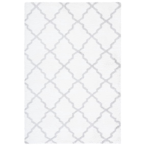 SAFAVIEH Berber Jayme Abstract Shag Area Rug, 5'5" x 7'7", Ivory/Light Grey