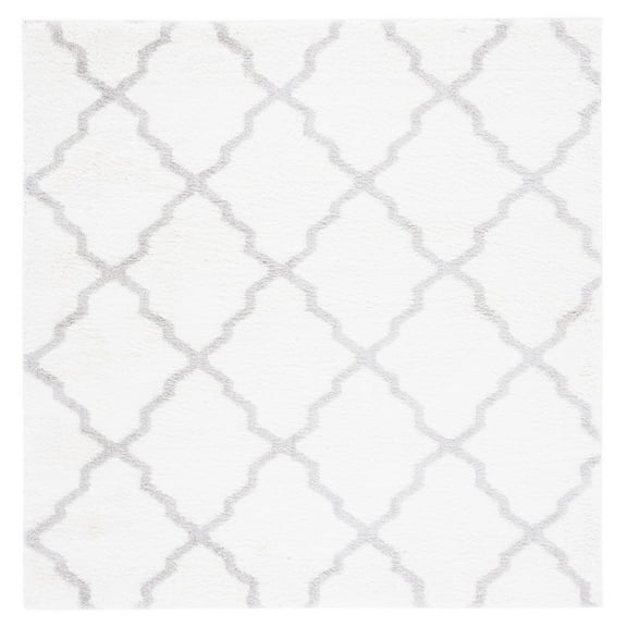 SAFAVIEH Berber Jayme Abstract Shag Area Rug, 7' x 7' Square, Ivory/Light Grey