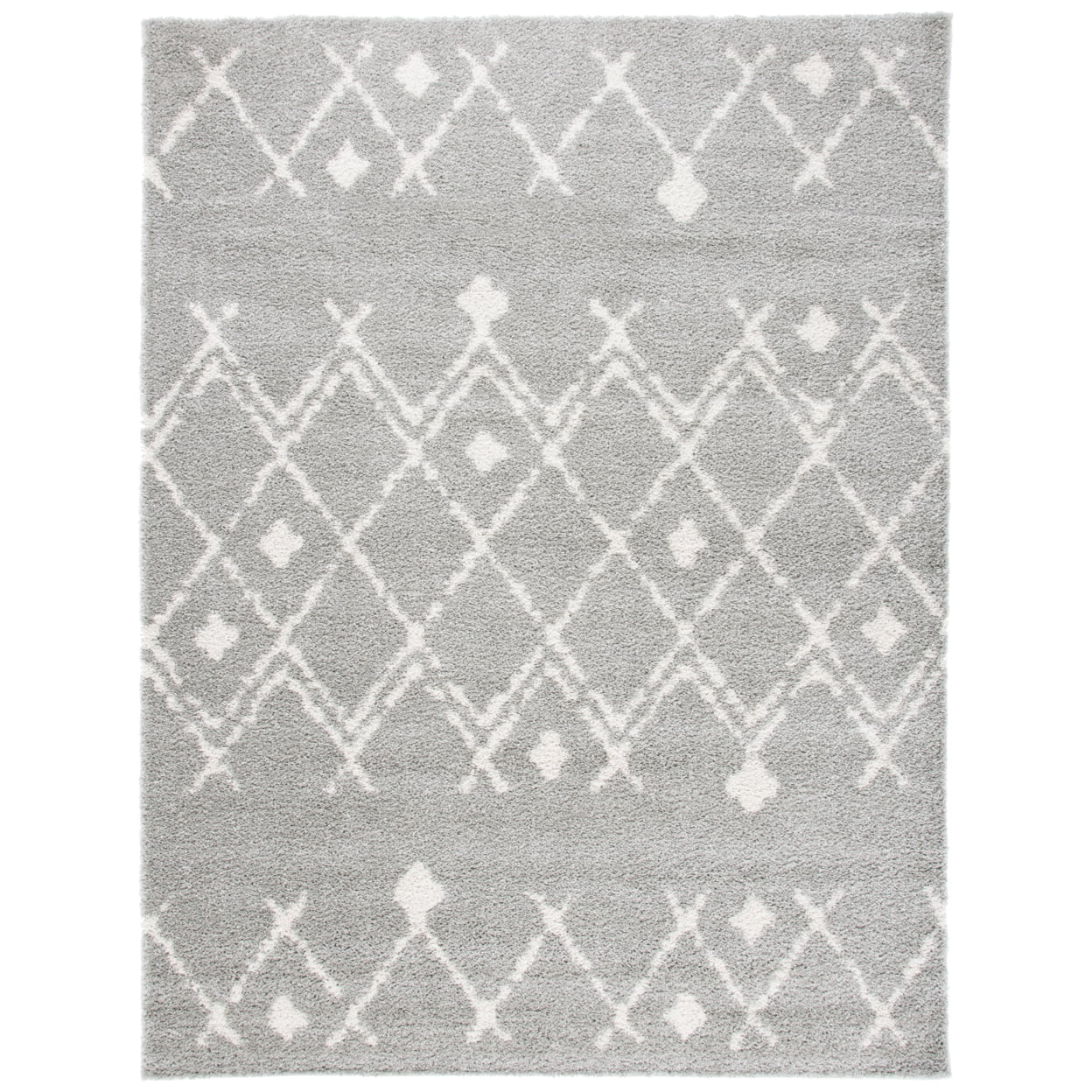Light Grey and Cream Synthetic Shag Area Rug 6' x 9'