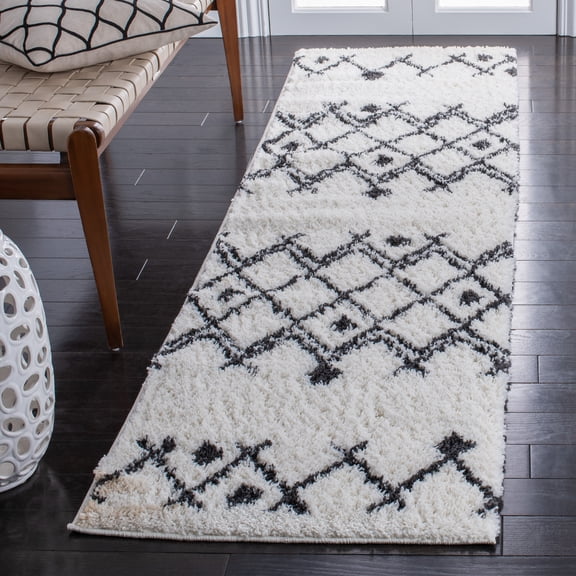 SAFAVIEH Berber Jilliean Geometric Shag Runner Rug, Ivory/Dark Gray, 2'2" x 9'